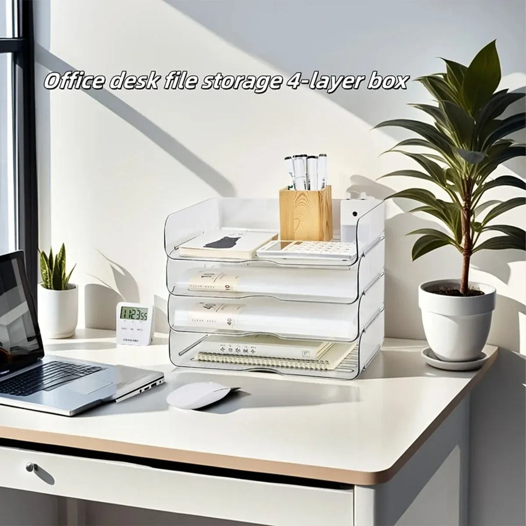 File Storage Box Set 4 Tier Stackable Desktop Organizer for School Office Desk