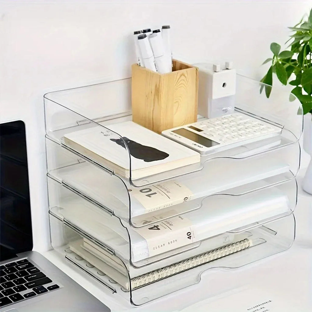File Storage Box Set 4 Tier Stackable Desktop Organizer for School Office Desk