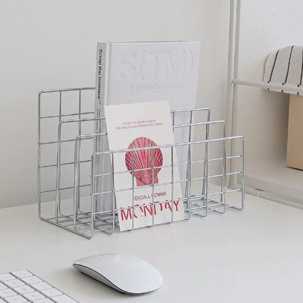 Three Layer Iron Office Document Organizer Rack Magazine Storage Shelf Bookshelf