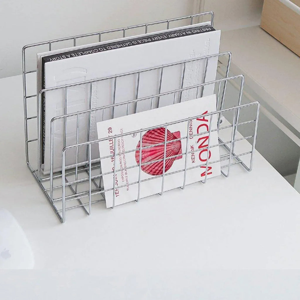 Three Layer Iron Office Document Organizer Rack Magazine Storage Shelf Bookshelf