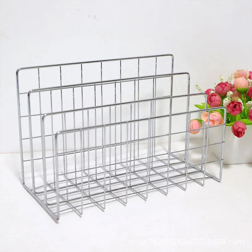 Three Layer Iron Office Document Organizer Rack Magazine Storage Shelf Bookshelf