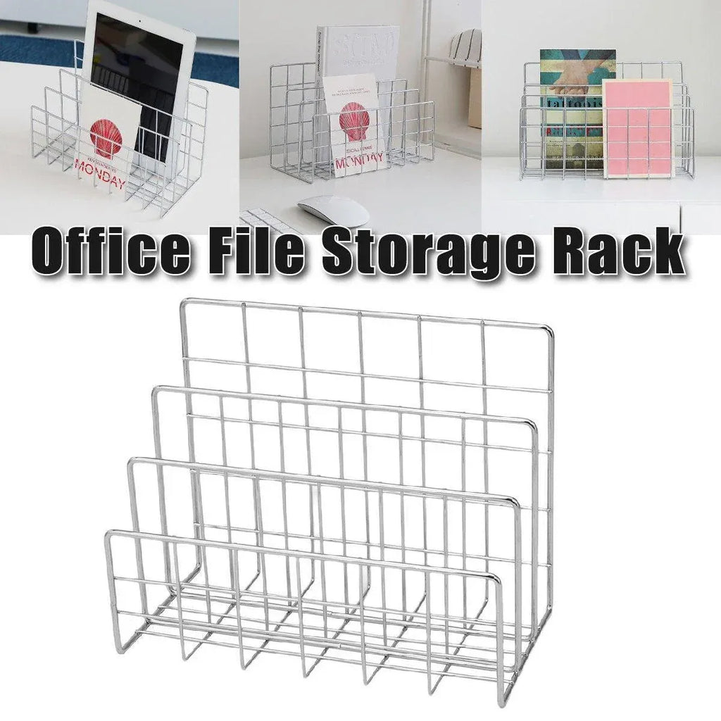 Three Layer Iron Office Document Organizer Rack Magazine Storage Shelf Bookshelf