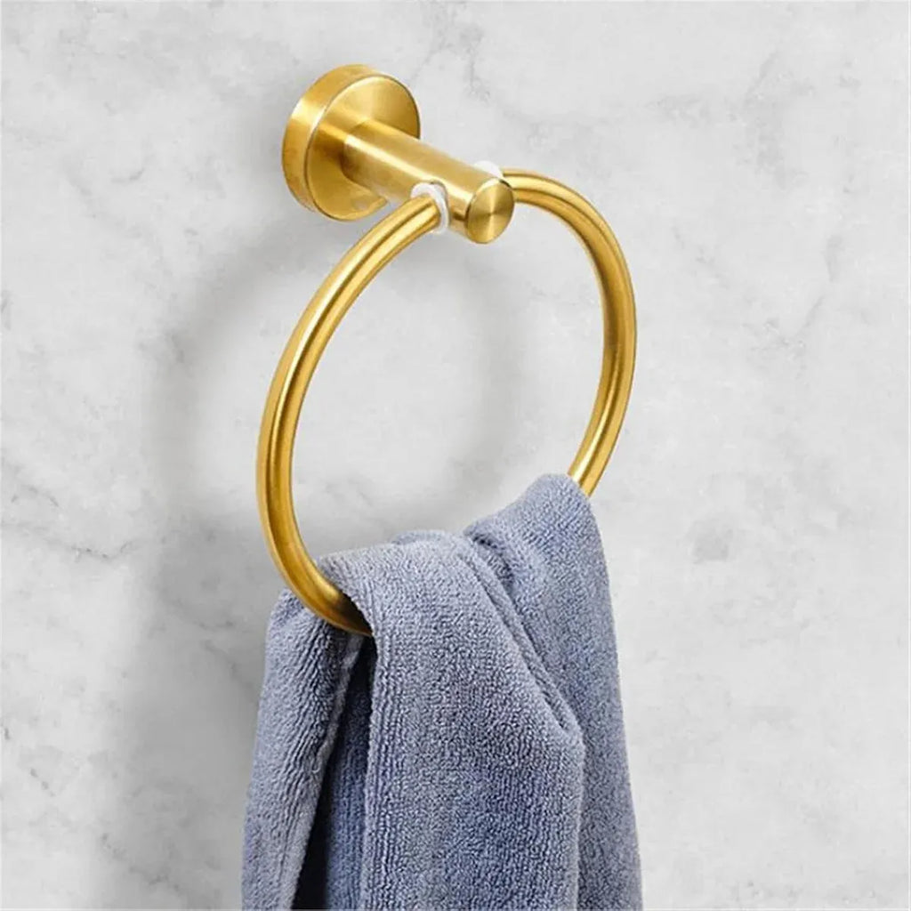 Bathroom Towel Rack Wall Mounted Towel Ring Black Toilet Paper Holder Shelf - Gold