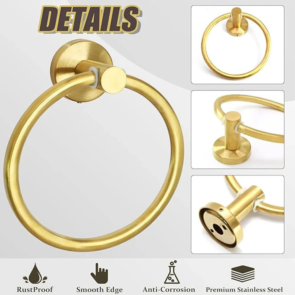 Bathroom Towel Rack Wall Mounted Towel Ring Black Toilet Paper Holder Shelf - Gold