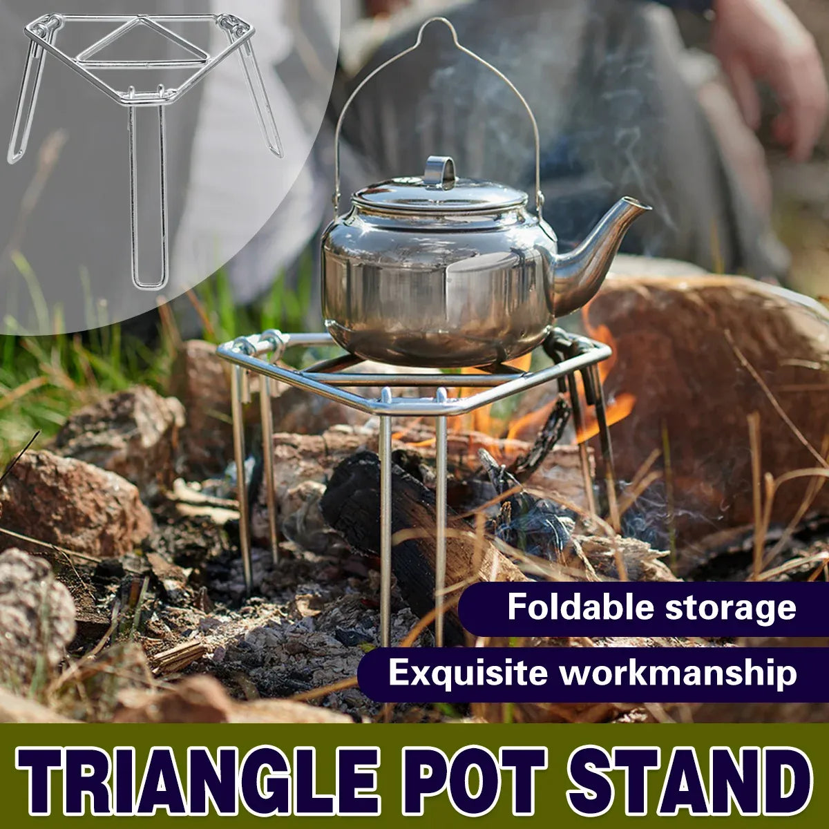 Folding Tripod Camping Stove Rack Triangle Pot Stand Outdoor Cooker Use