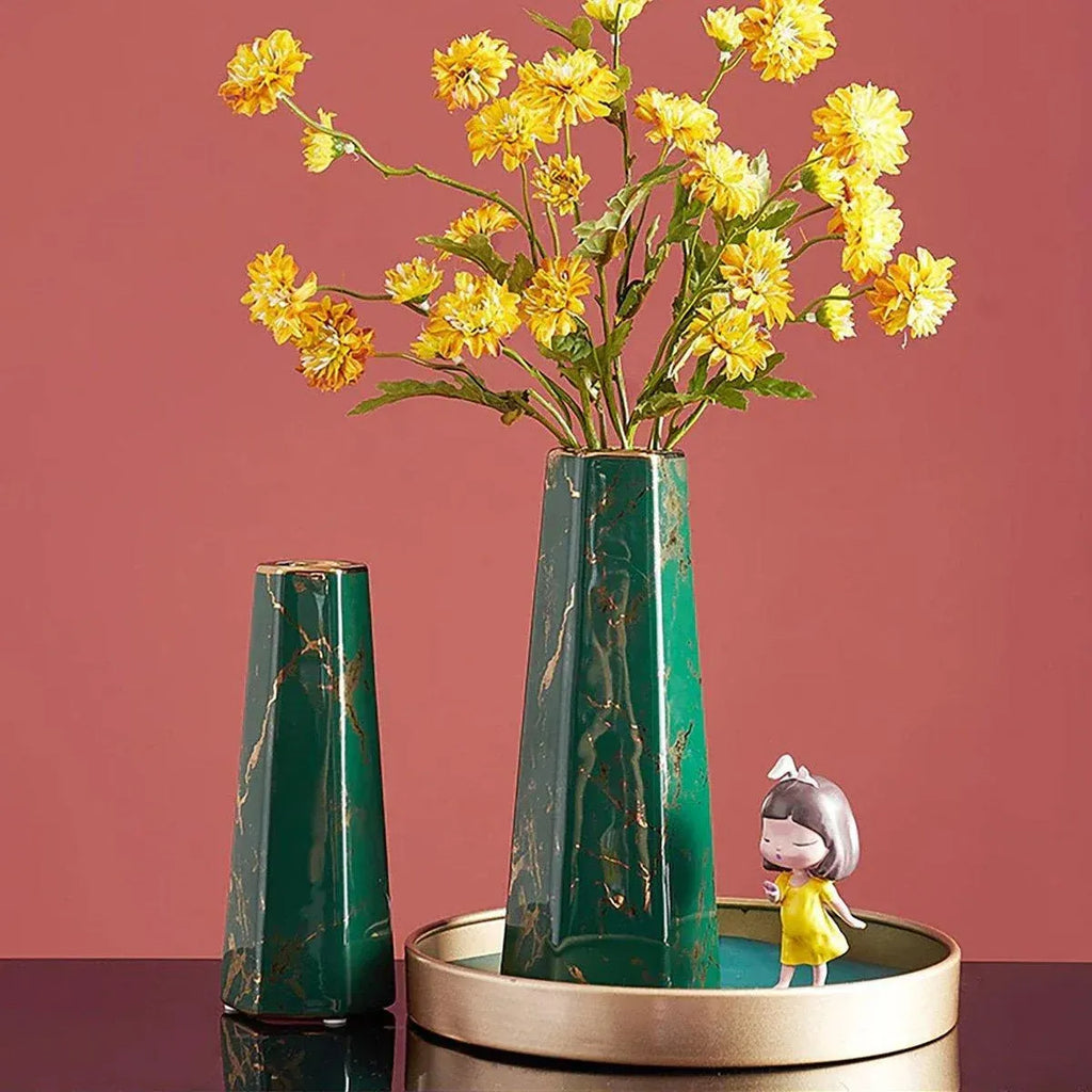 Marbled Ceramic Vase Simple Home Living Room Decor Flower Arrangement Piece