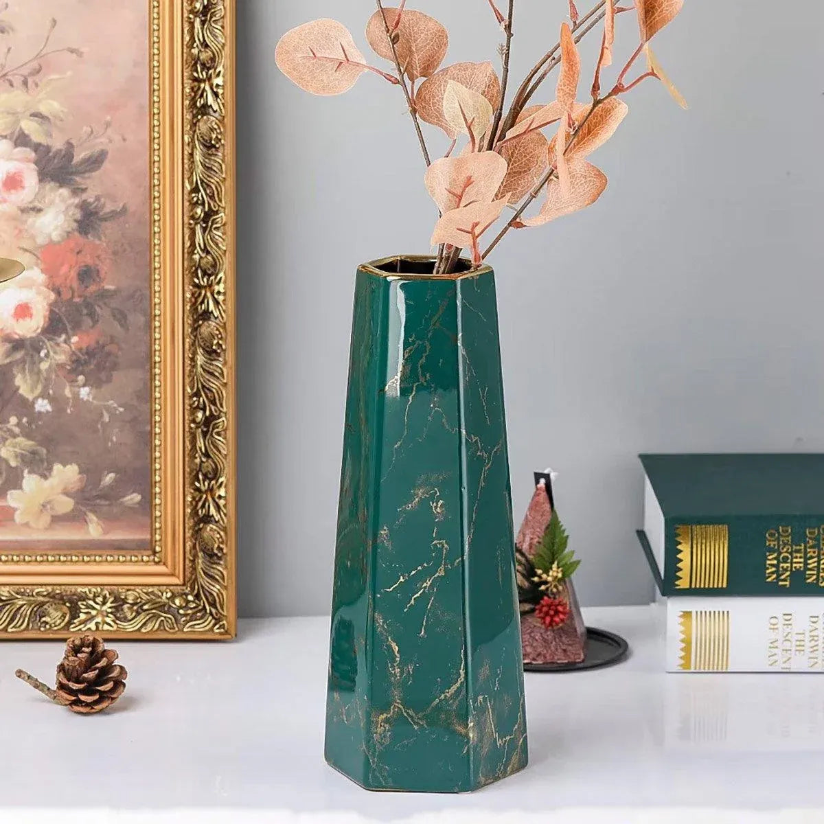 Marbled Ceramic Vase Simple Home Living Room Decor Flower Arrangement Piece