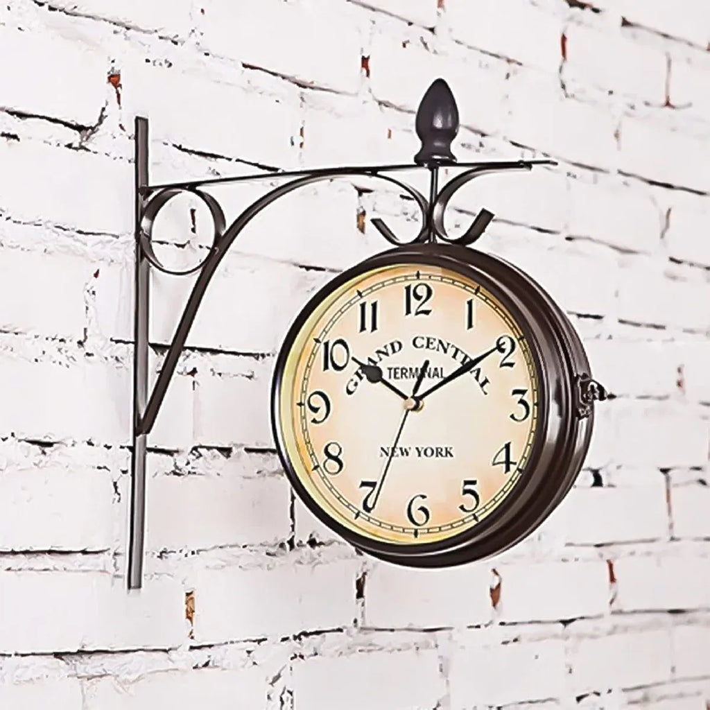 Vintage Outdoor Bracket Clock Garden Station Wall Clock Double Sided Clock