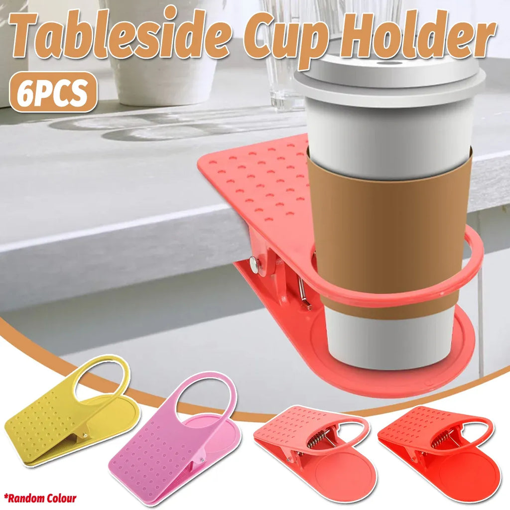 6PCS Plastic Clip On Cup Holder Desk Table Clamp Drink Bottle Coffee Mug Stand
