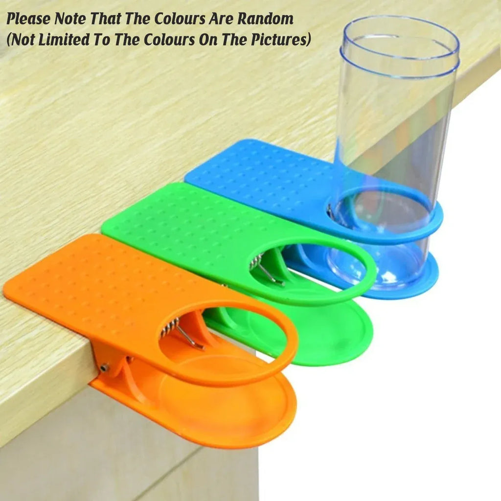 6PCS Plastic Clip On Cup Holder Desk Table Clamp Drink Bottle Coffee Mug Stand
