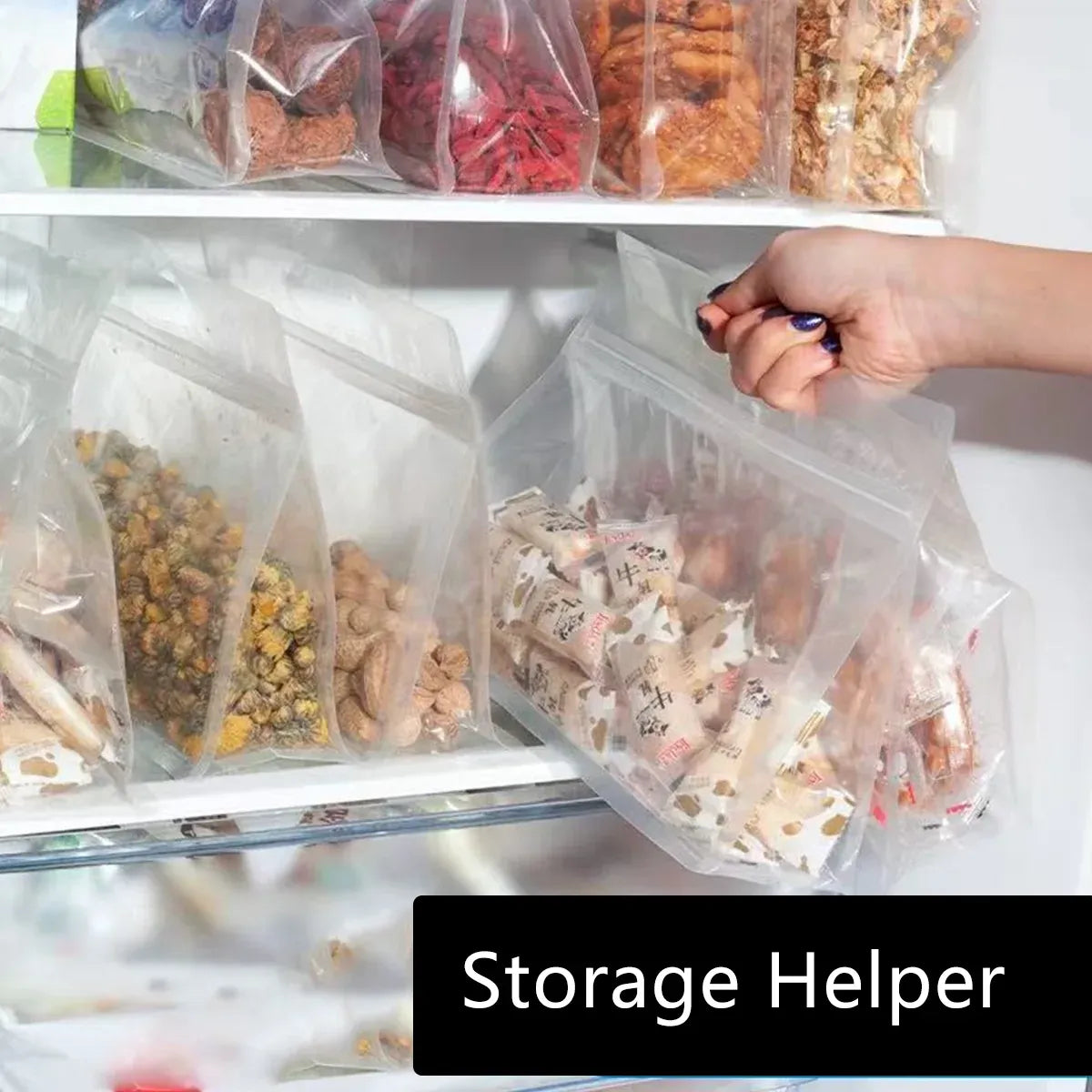 50PCS Clear Reusable Zipper Bags Thick Food Grade PE Storage Bags for Snack Fruit - 28x21cm