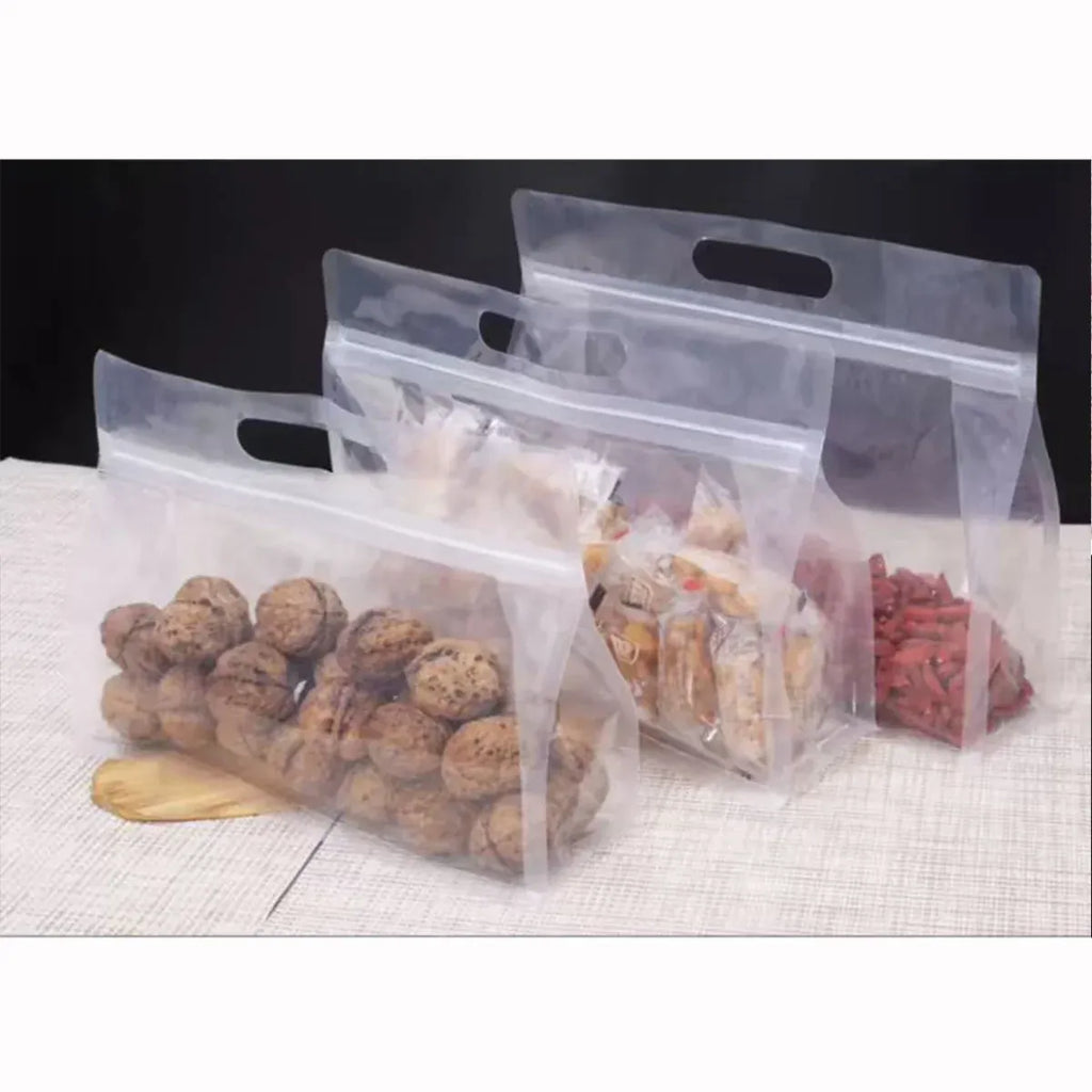 50PCS Clear Reusable Zipper Bags Thick Food Grade PE Storage Bags for Snack Fruit - 28x21cm