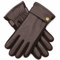 Mens Premium Kangaroo Leather Gloves Strap Stud Fastening Winter Warm - Brown