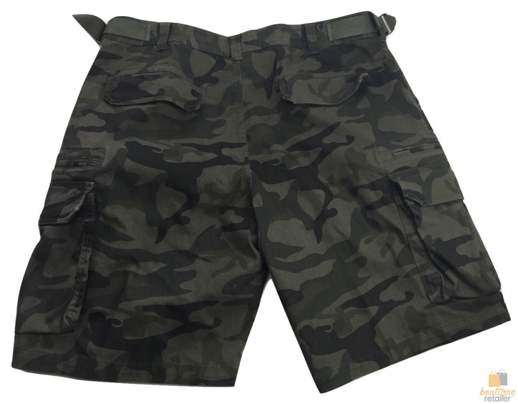 Deluxe Heavy Duty CARGO SHORTS 100% COTTON Drill Summer Work Adjustable - Dark Camouflage - 32""