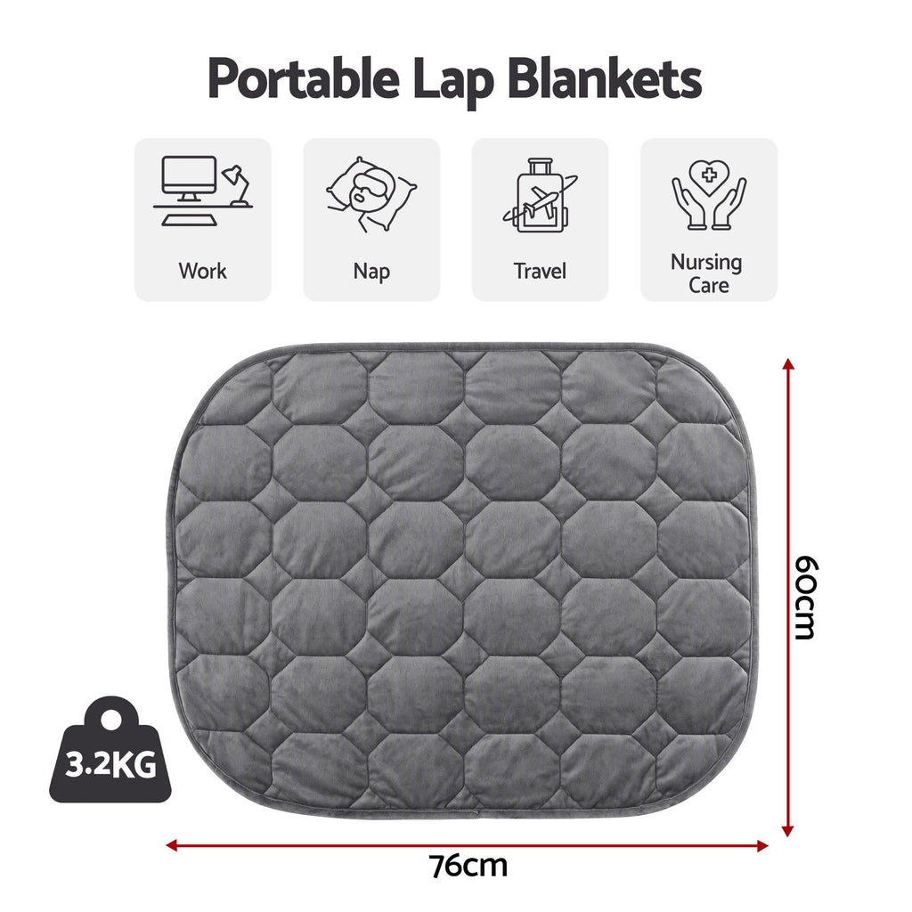 Giselle Weighted Lap Blanket 3.2KG Grey Crystal Velvet Quilted Glass Bead Fill for Sofa Office