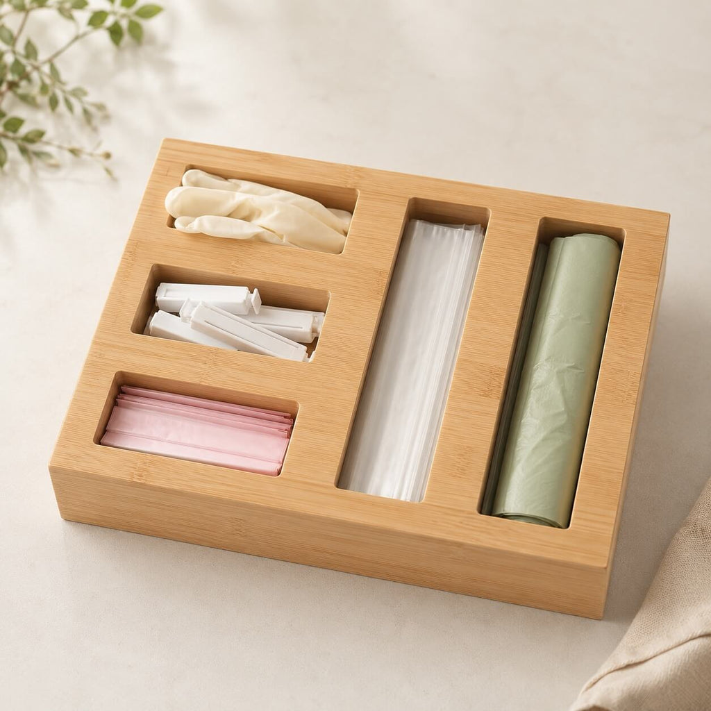 Bamboo Sandwich Bag Organiser – 5 Slot Dispenser-4