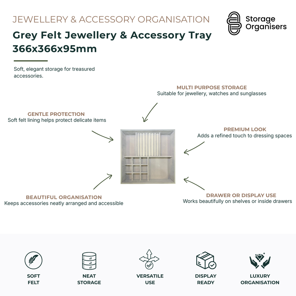 Grey Felt Jewellery & Accessory Tray 366x366x95mm-4