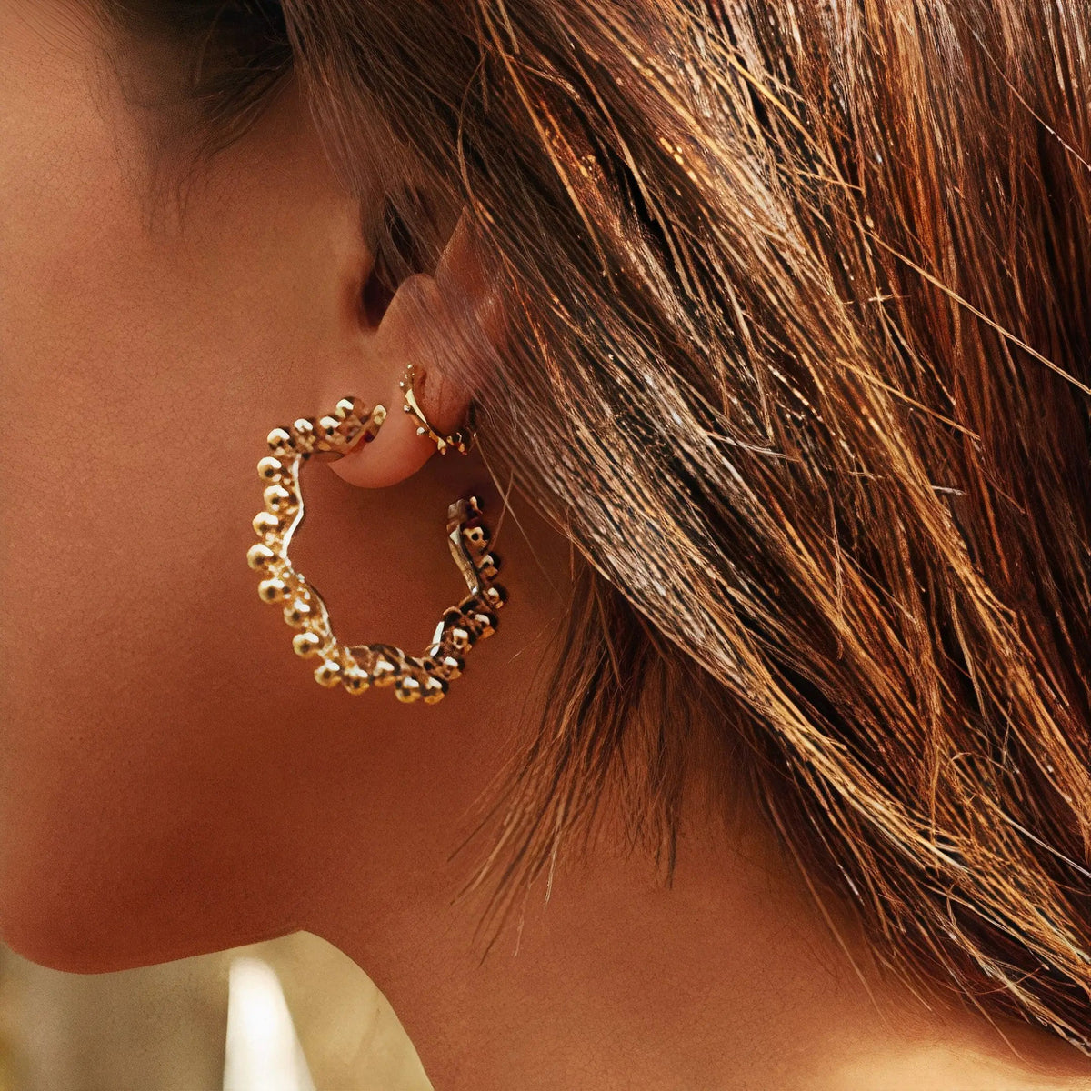 Textured gold hoop earrings