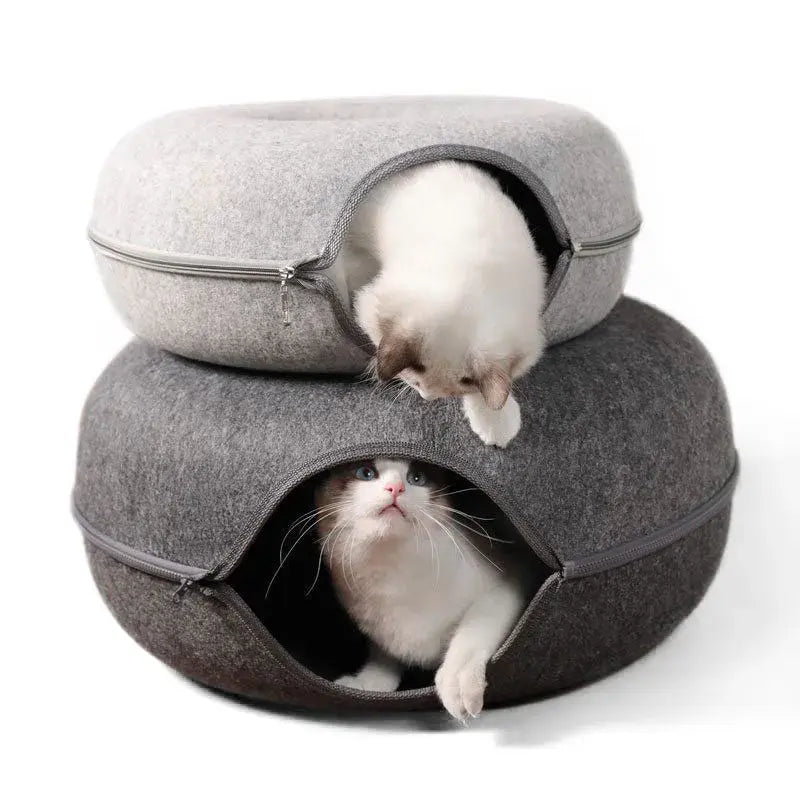 Felt donut cat tunnel bed