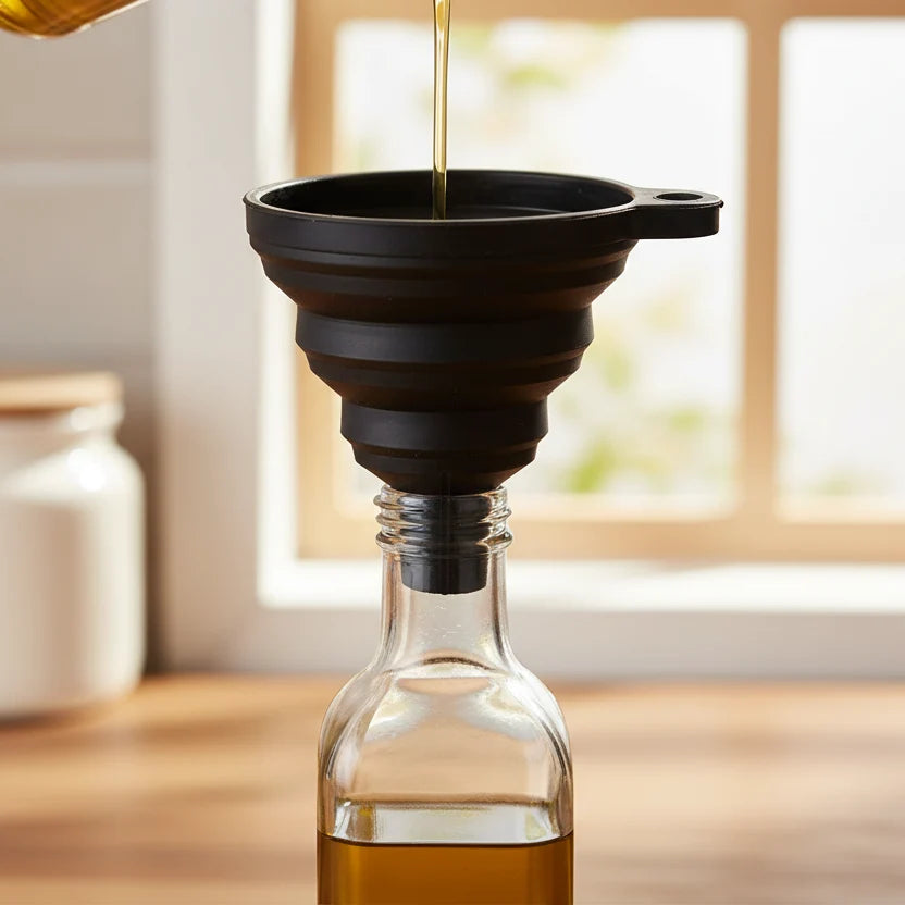 Black Foldable Silicone Funnel for Jars & Liquids-0