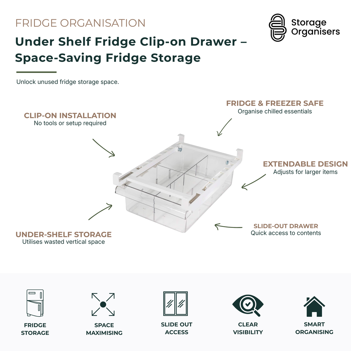 Fridge Storage - Under Shelf Fridge Clip-On Drawer-4